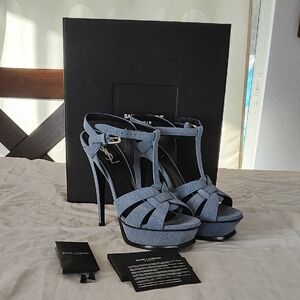 Saint Laurent Light Blue Strappy Heels